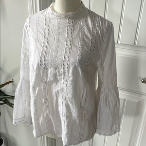 H&M White Eyelet Bell-Sleeve Top (size 4)